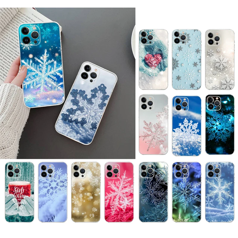 

Snowflake Winter Snow Phone Case For iphone 15 14 13 12 11 Pro Max XS Max XR X 12mini 14 Plus Shell Case Funda