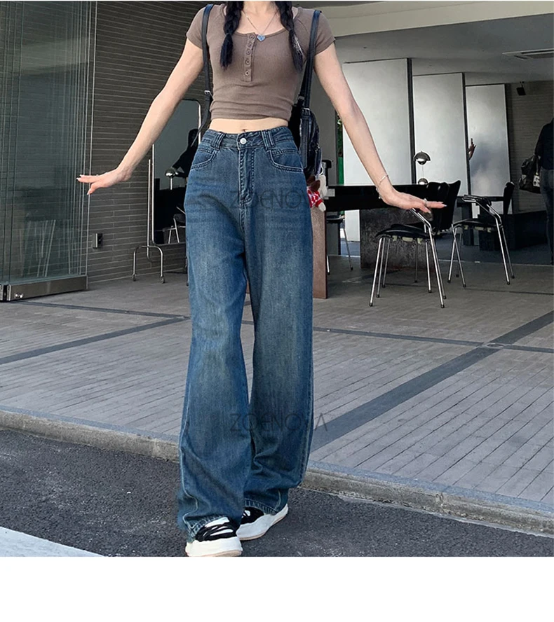 ZOENOVA Maillard 2024 Spring Autumn Fashion Simple Women's Jeans Casual Retro Loose Straight Wide Leg Pants Floor Mopping Jean ZOENOVA Maillard 2024 Spring Autumn Fashion Simple Women's Jeans Casual Retro Loose Straight Wide Leg Pants Floor Mopping Jean