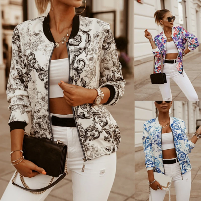 Flower Print Long Sleeves Women Bomber Jacket Fashion Zipper Up Vintage Jacket Tops Elegant Slim Basic Women Jackets
Flower Print Long Sleeves Women Bomber Jacket Fashion Zipper Up Vintage Jacket Tops Elegant Slim Basic Women Jackets