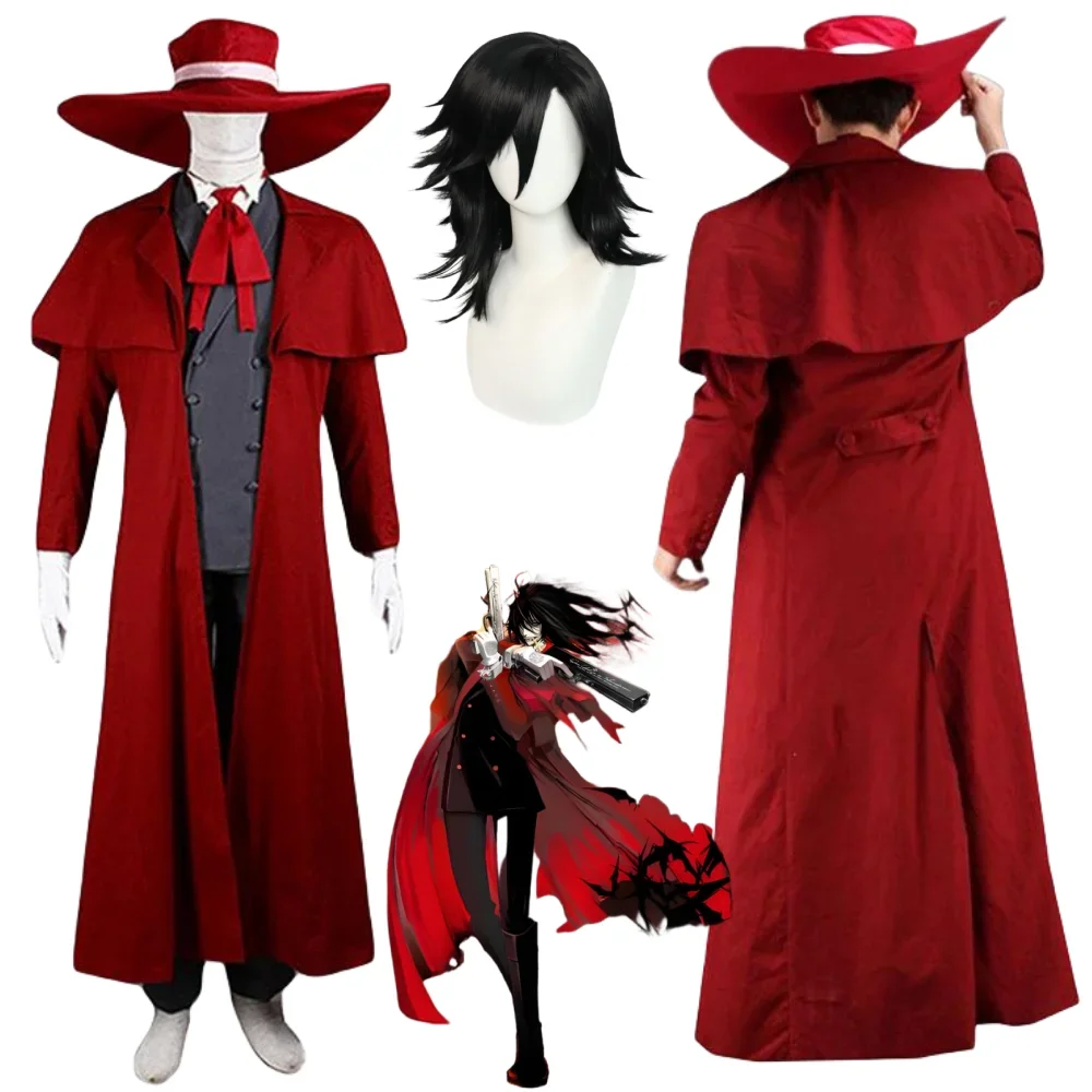 

Anime Hellsings Alucard Cosplay Costume Women Men Red Trench Uniform Outfit Alucard Van Cos Wig