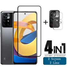 Protecteur d'écran pour Xiaomi, 4 en 1, en verre trempé 9H, pour Poco M4 Pro, F3, X3, M3, M4 Pro=