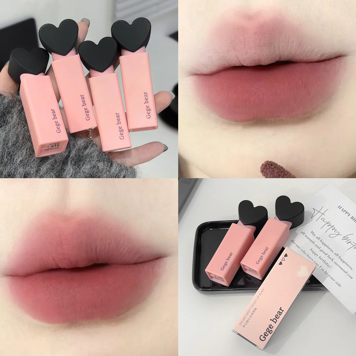 

Kawaii Heart Bear Lip Glaze Matte Liquid Lipstick Velvet Lipgloss Moisturizing Lip Stain Waterproof Long Lasting Red Lip Mud