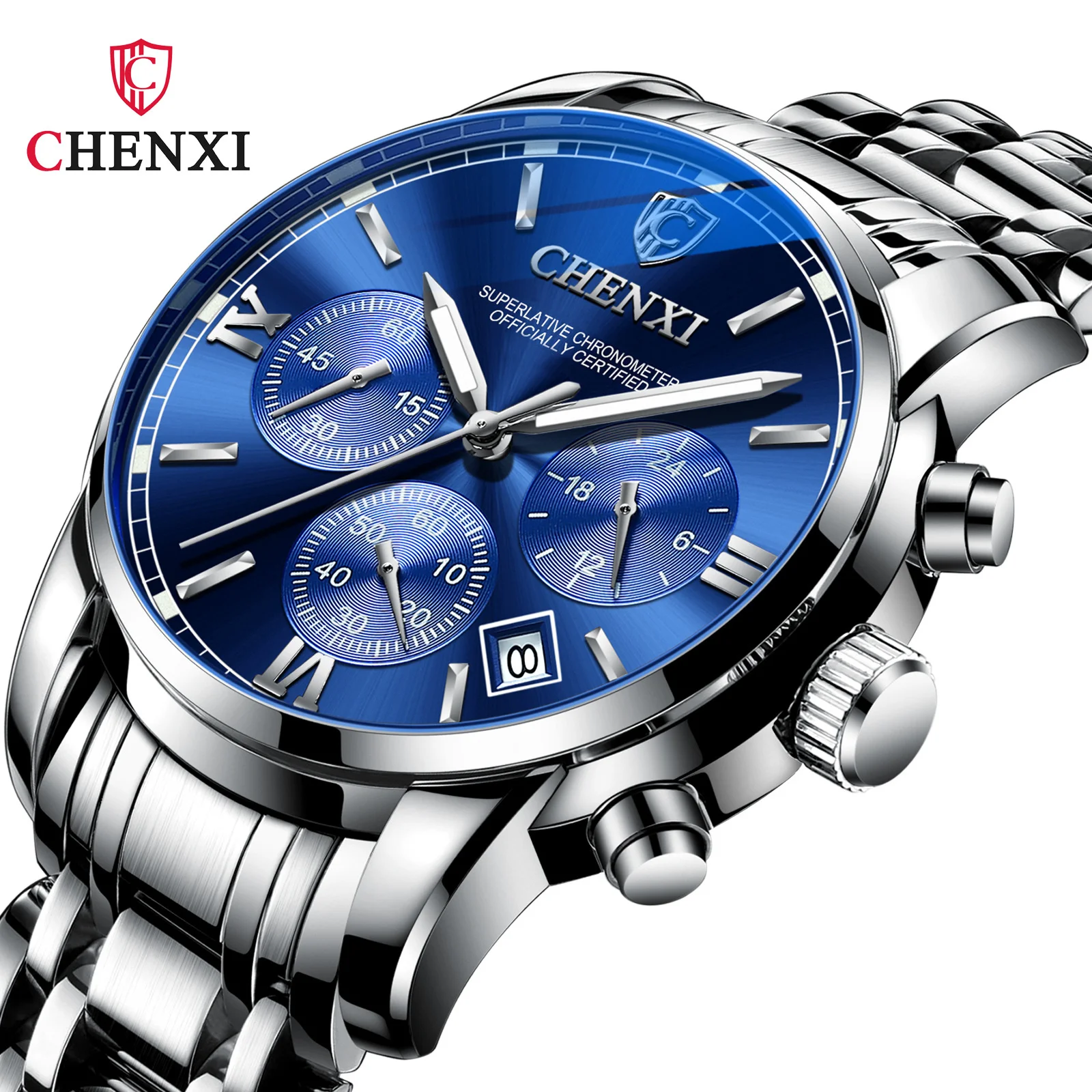 

Мужские кварцевые часы CHENXI, новинка 911, Модный деловой стиль, стальной ремешок, водонепроницаемые светящиеся часы с датой наручные часы с указателем для мужчин