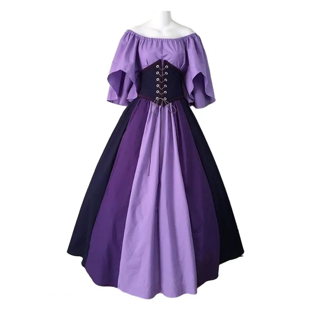 

Women Halloween Dress Medieval Vintage Maxi Dress Halloween Costume with Flying Sleeve A-line Silhouette Vintage Maxi Dress