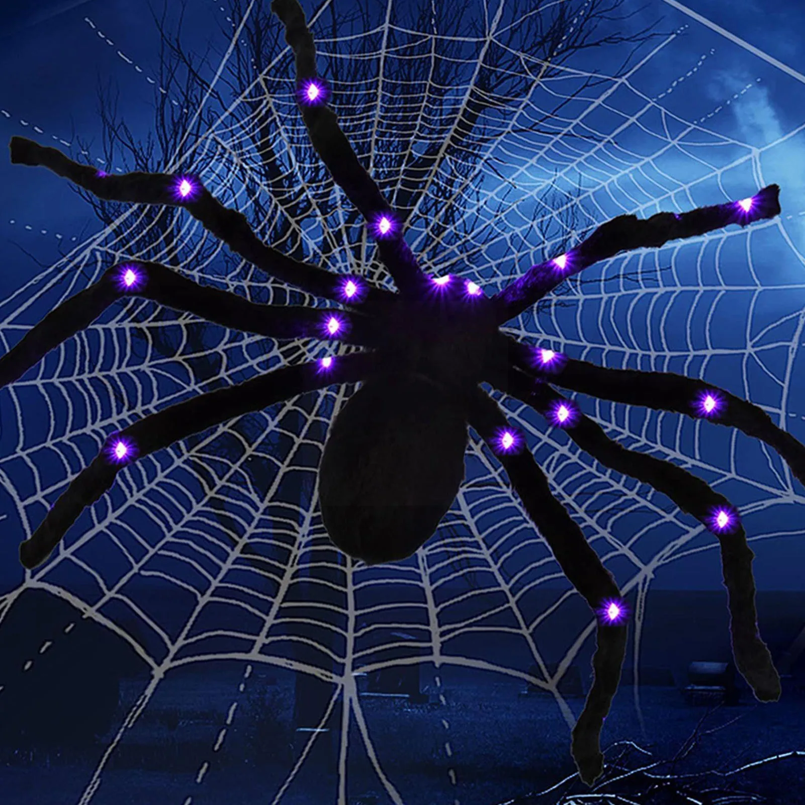 

50cm/125cm Glowing Spiders Lifelike Plush Spider Horror Tricky Props Halloween Decorative Light Up Spiders for Haunted House Bar