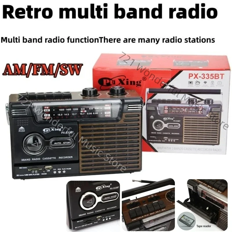 

Portable Vintage Retro USB AM/FM/SW Multiband Radio Stereo Wireless Bluetooth Boombox Mp3 Audio Cassette Tape Player Recorder