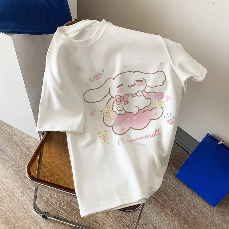 

Cinnamoroll T-shirt Sanrio Women Anime Cotton T Shirt Kawaii Cartoons Casual Clothes Fashion Young Girl Unisex Streetwear Tops