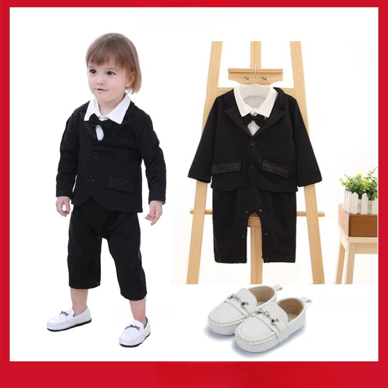 

New Born Baby Clothes Set Boss Baby Outfit for Boys Gentleman Suits White Polo Shirt Jumpsuit +Coat 1st Birthday Party Costume