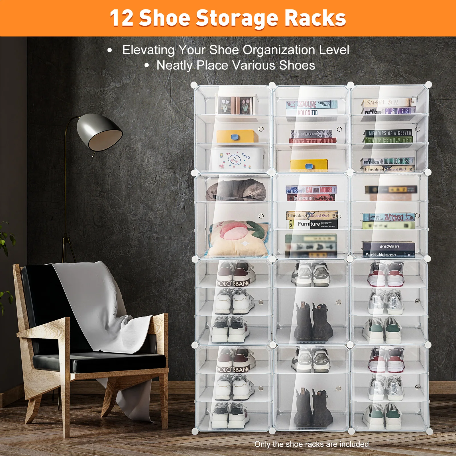 

12 Tiers White Shoe Rack Box Organizer Stackable Cabinet Storage Waterproof Dust proof For 72 Pairs Shoes