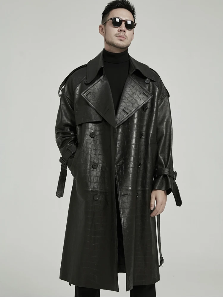Spring Autumn Long Black Crocodile Print Pu Leather Trench Coat Men Belt Double Breaste Runway European Fashion 2 Mallzona S20b4aa790545406dba0916f55de22d50A Spring Autumn Long Black Crocodile Print Pu Leather Trench Coat Men Belt Double Breaste Runway European Fashion Mallzona