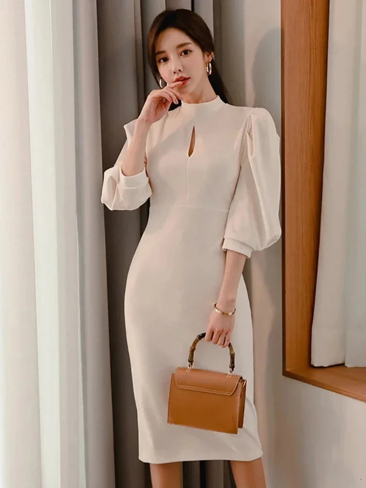 Lantern Sleeve Pencil Midi Dresses For Women Slim Sexy Elegant Bodycon Dress Turtleneck White Ladies Vestidos New In
Lantern Sleeve Pencil Midi Dresses For Women Slim Sexy Elegant Bodycon Dress Turtleneck White Ladies Vestidos New In
