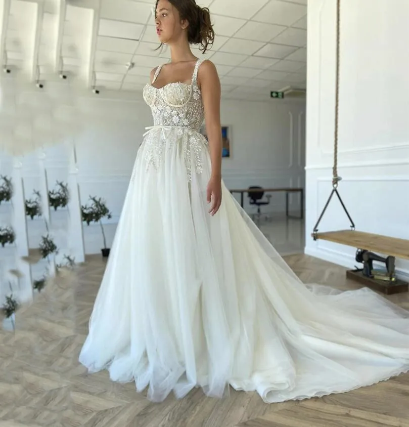 

Женское свадебное платье со шлейфом, дизайнерское кружевное ТРАПЕЦИЕВИДНОЕ платье цвета слоновой кости с квадратным вырезом, лето 2022