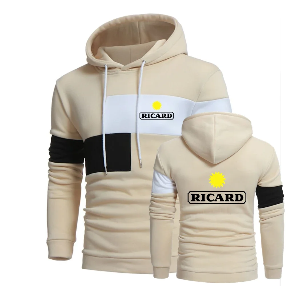 

2024 Spring Selling New RICARD Logo Printed Customizable Spliced Men Pullover Hoodie Cotton Warm High Quality Man Sportswear Top