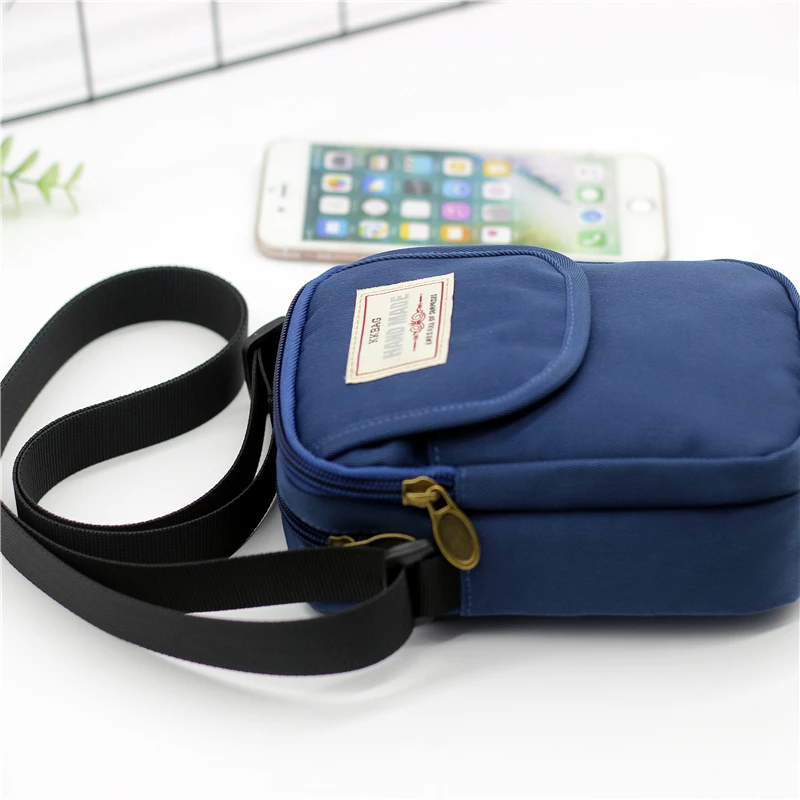 Simple men's crossbody bag in solid color multi-layer zipper nylon single shoulder mobile phone bag daily wallet replacement Simple men's crossbody bag in solid color multi-layer zipper nylon single shoulder mobile phone bag daily wallet replacement