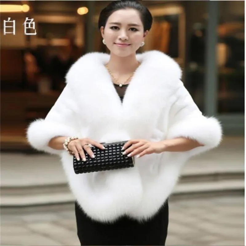 

Women Luxury Faux Fur Scarf Cape Winter Warm Bridal Fur Poncho Elegant Soft Faux Mink Female Wedding Cloak Jacket