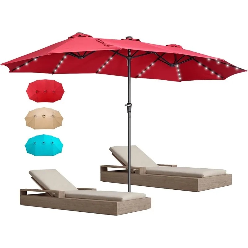 

Wonlink 15 Ft Large Patio Umbrellas with 48 Solar LED Lights, Double-Sided Extra Large Outdoor Table Market Umbrellas with Crank