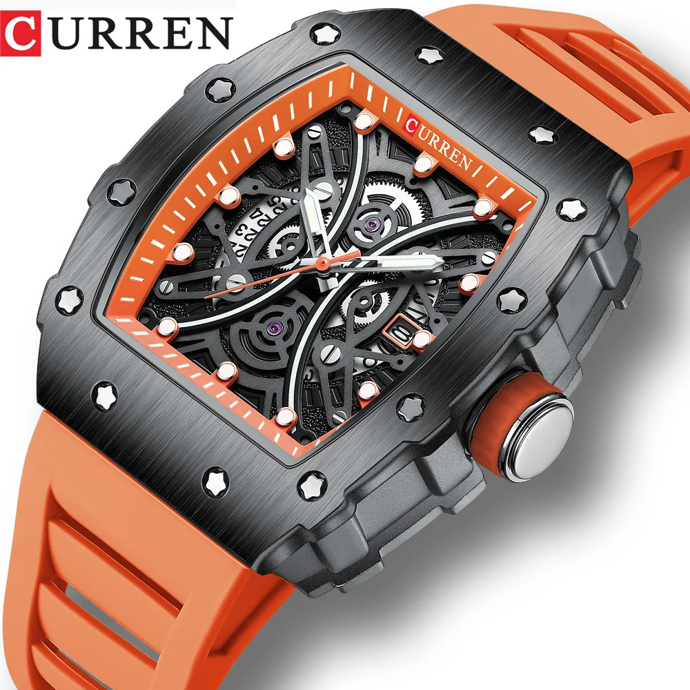 

CURREN Young Fashion Colorful Watches for Men Industrial Style Design Dial Rectangular Quartz Watch with Luminous