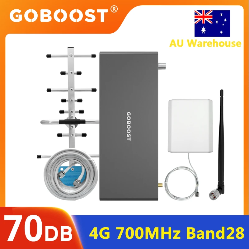 

GOBOOST 4G Cellular Amplifier LTE 700MHz Signal Booster Band 28 Internet Mobile Phone 700MHz Repeater Kit for Australia