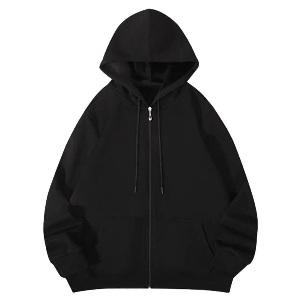 

Men Zip-up Hoodie Stylish Men Fleece Hoodie Cozy Winter Coat with Zipper Placket Pocket Solid Color Long Sleeve Jackets for Men