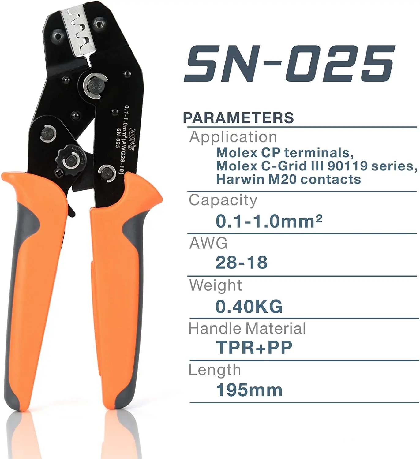 SN-025 Ratchet Crimper Tool Kit AWG28-18 for Dupont Molex CP C-Grid 0.1-1.0mm2 with 1550PCS 2.54mm Dupont Terminals
SN-025 Ratchet Crimper Tool Kit AWG28-18 for Dupont Molex CP C-Grid 0.1-1.0mm2 with 1550PCS 2.54mm Dupont Terminals
