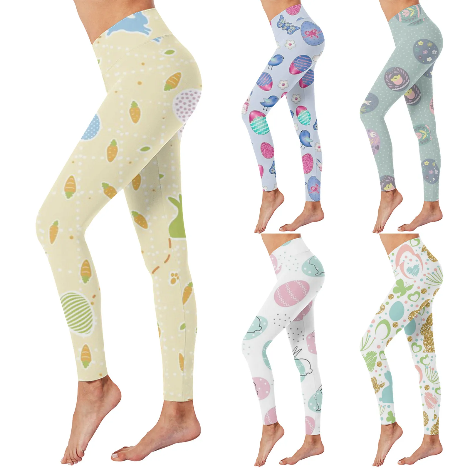 

2024 Easter Day Slimming Fashionable Egg Printed Pattern Casual Tight Fitting Yoga Pants High Waist Leggings Costume For Women