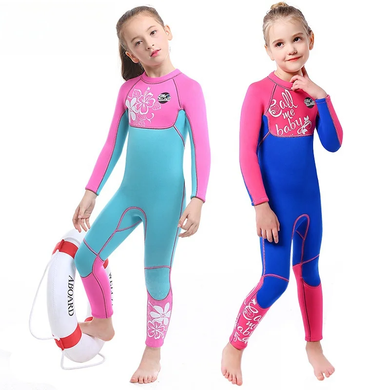 

Детский неопреновый гидрокостюм 3 мм, цельный теплый купальник с длинными рукавами для девочек, для дайвинга, плавания, Сноркелинга, солнцезащитный костюм для серфинга