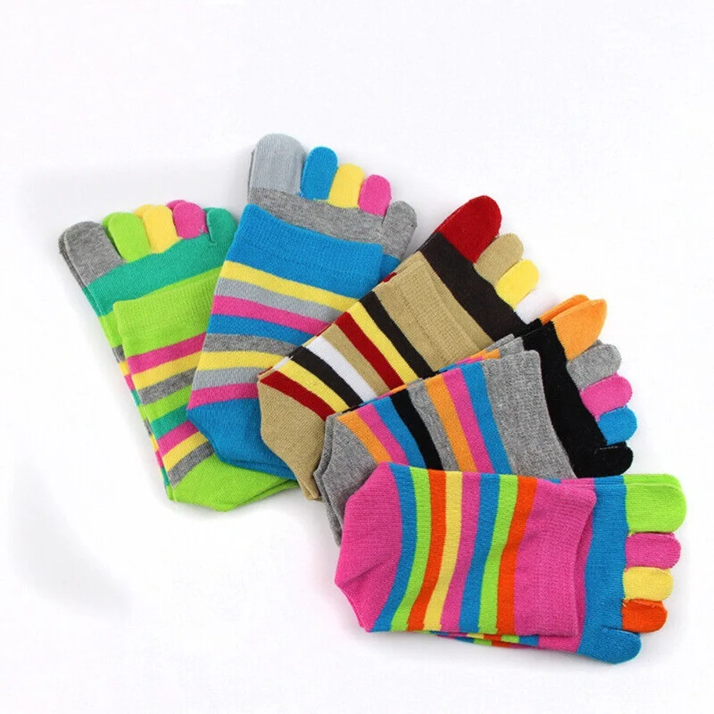 

Women Men Five Toe Socks New Soft Finger Striped Stockings Cotton Colorful Warm Ankle Sock