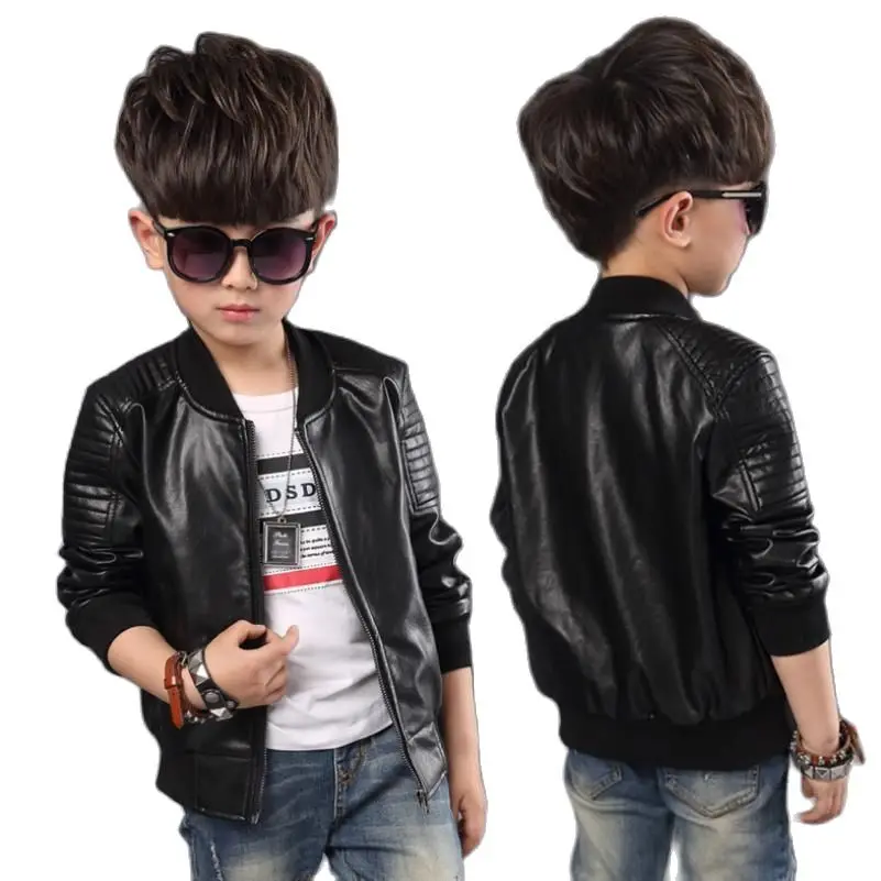 

2024 Fashion Boys pu Leather Jacket Spring Autumn New Middle and Large Children's KoreanThinTops Children's Leather Jackets1-12Y