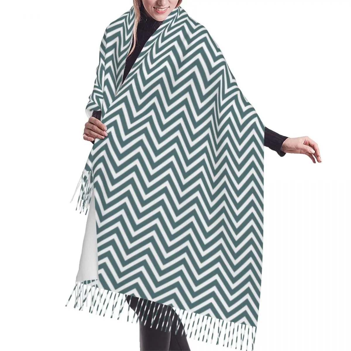 

Personalized Chevrons Zigzag Pattern Scarf Women Men Winter Warm Fashion Versatile Scarves Bohemian Modern Geometric Shawl Wrap