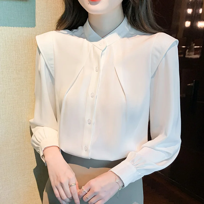 New Fashion Stand Collar White Chiffon Shirt Women Elegant Long Sleeve Women Blouse and Tops Buttons Female Clothing 25491
New Fashion Stand Collar White Chiffon Shirt Women Elegant Long Sleeve Women Blouse and Tops Buttons Female Clothing 25491