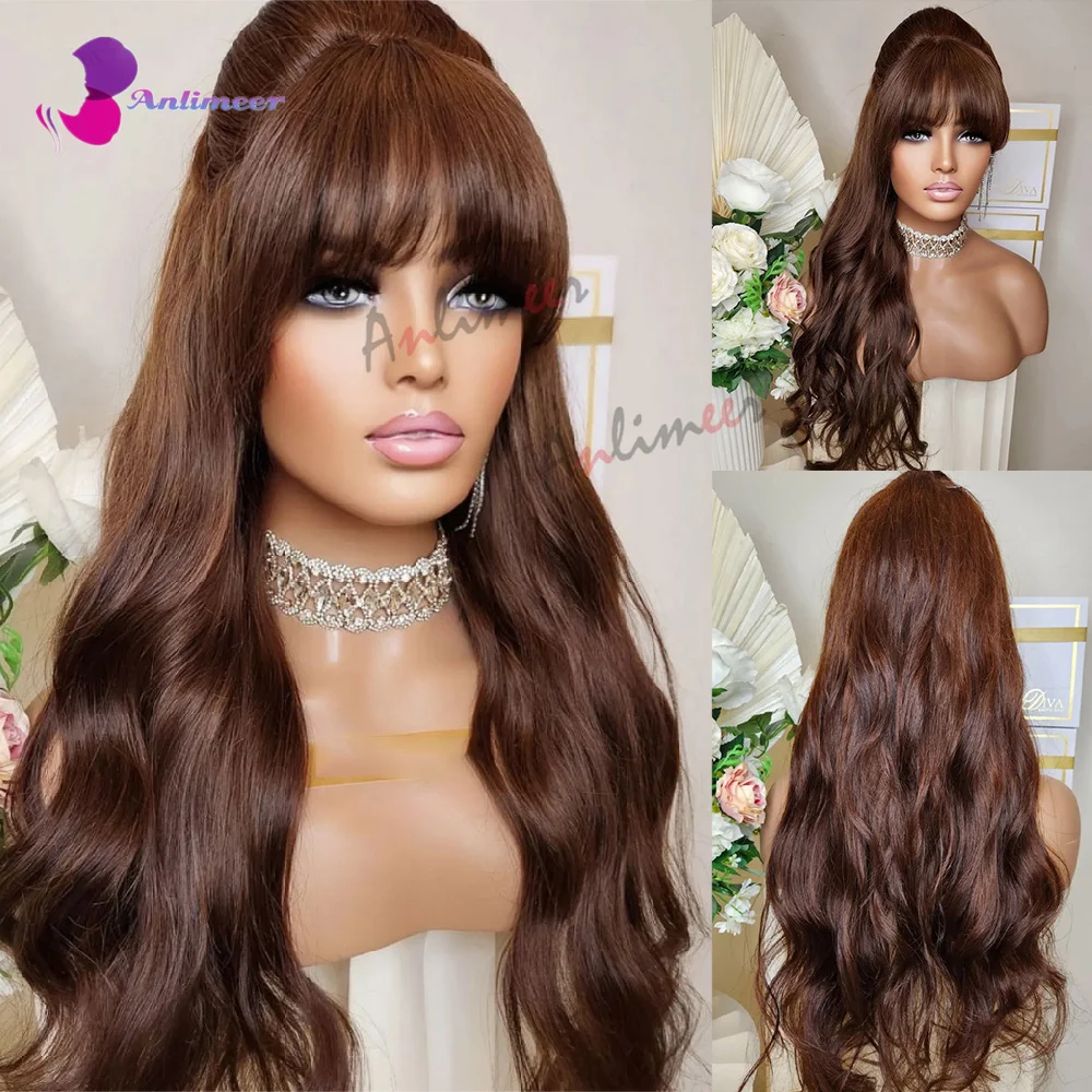 

Medium Auburn Lace Front Wig Human Hair Long Wigs for Women Body Wave Frontal Wig Dark Brown Human Hair Wig WIth Bang for Women