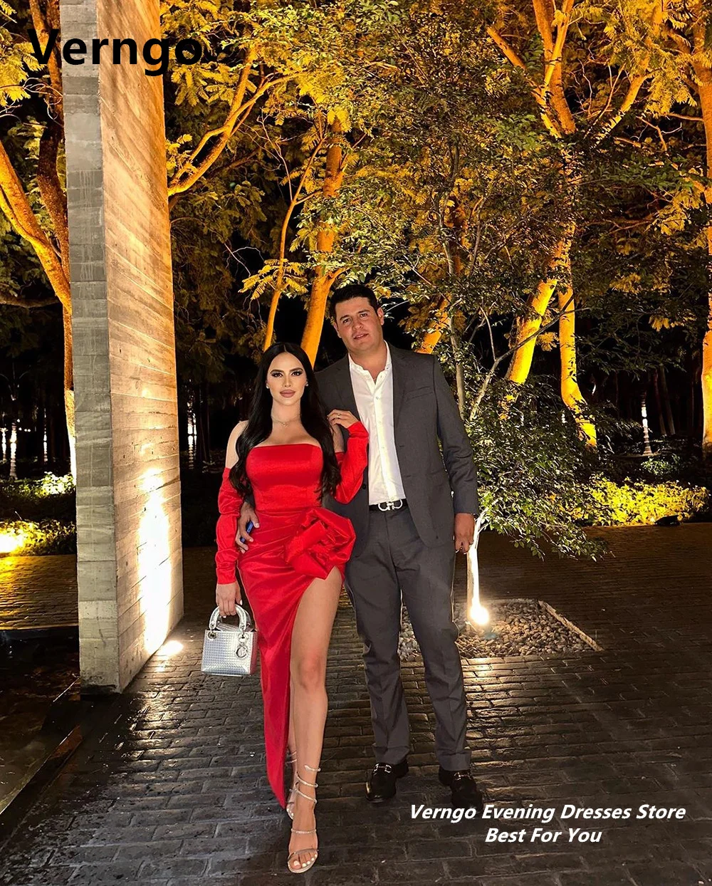 

Красное Атласное длинное вечернее платье Verngo без бретелек с Боковым Разрезом, 3D цветочным принтом и юбкой-годе, женское платье для выпускного вечера