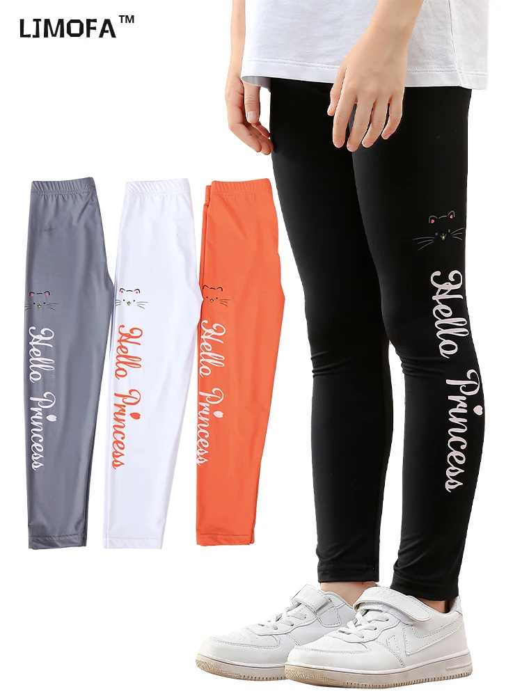 

LJMOFA Thin Girls Skinny Leggings for Kids Solid Color Letters Print Casual Pencil Trousers Child Yoga Cycling Sports Pants D330