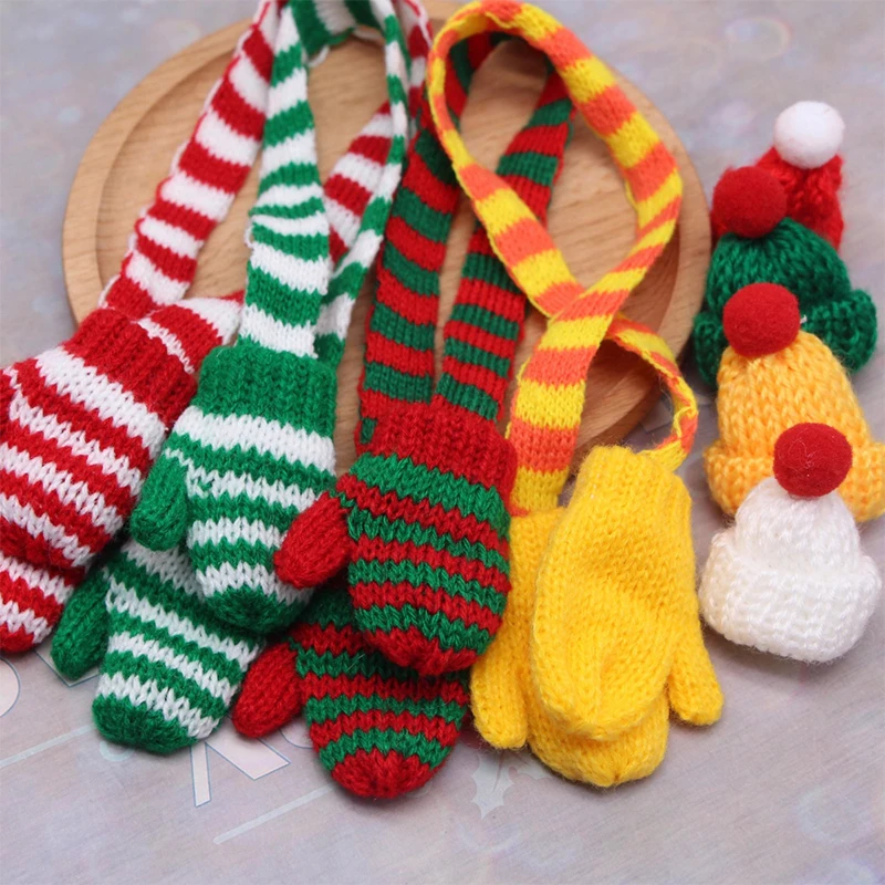 

1 Набор миниатюрный вязаный шарф и перчатки для кукол ручной работы, Рождественская одежда, наряд «сделай сам», миниатюрная модель для кукольного домика