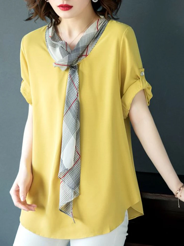 Summer Solid Color Chiffon Fashion Woman Blouses 2023 Short Sleeve Stitch Tops Loose Plus Size Clothing Blouse Shirt Women Q398
Summer Solid Color Chiffon Fashion Woman Blouses 2023 Short Sleeve Stitch Tops Loose Plus Size Clothing Blouse Shirt Women Q398