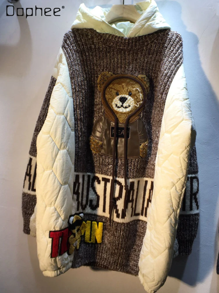 Cotton Jacket 2023 Autumn and Winter New Diamond Cartoon Patch Loose Sliding Wool Stitching Quilted Hooded Sweater for Women
Cotton Jacket 2023 Autumn and Winter New Diamond Cartoon Patch Loose Sliding Wool Stitching Quilted Hooded Sweater for Women