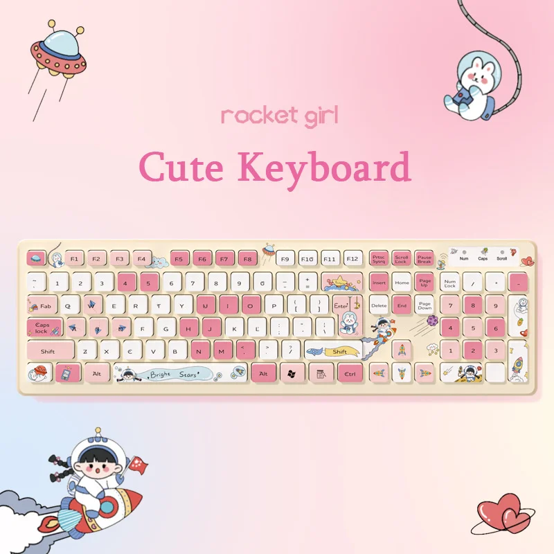 

Kawaii Cartoon Wireless Keyboard With Numeric Girl Gamer Keypad Silent Wired Gaming Cute Keyboard For Laptop PC Computer Desktop