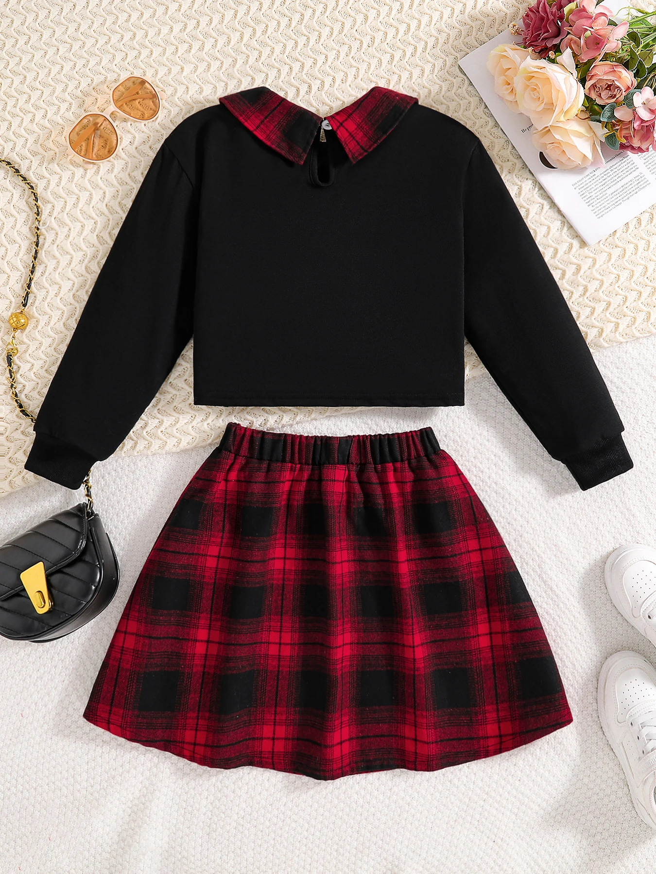 الفتيات أزياء عارضة 2 قطعة مجموعة طية صدر السترة السوداء بأكمام طويلة إلكتروني طباعة قميص منقوشة تنورة ربيع الخريف جديد الفتيات أزياء عارضة 2 قطعة مجموعة طية صدر السترة السوداء بأكمام طويلة إلكتروني طباعة قميص منقوشة تنورة ربيع الخريف جديد