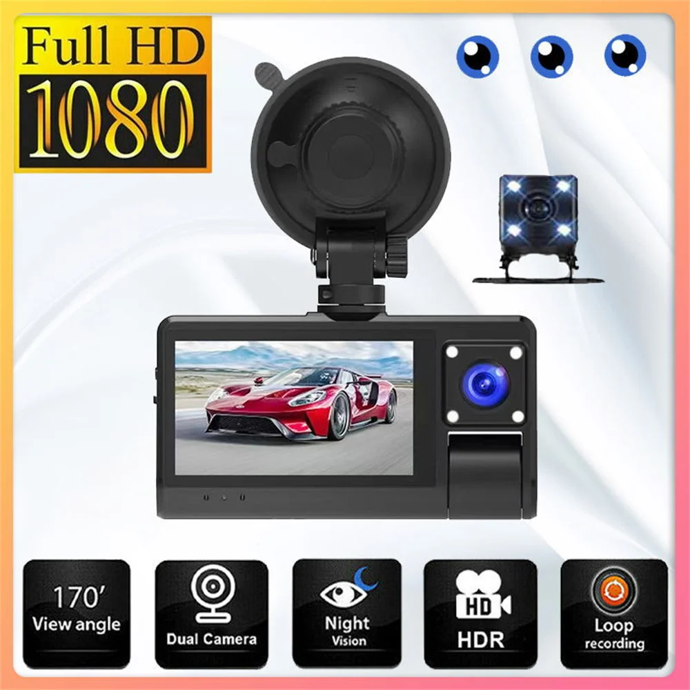 

3-Channel Wifi Car Dvr 3 Camera IPS Touch Screen Dash Cam 1080P Dual Len Dashcam Video Recorder Black Box 24H Parking Monitoring