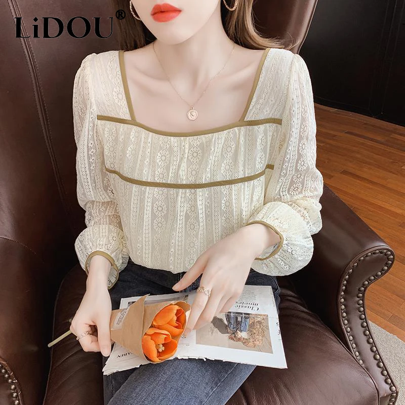 Spring Autumn Square Collar Elegant Fashion Chiffon Blouse Femme Long Sleeve Loose Casual Lace Pullover Shirt Women's Clothing
Spring Autumn Square Collar Elegant Fashion Chiffon Blouse Femme Long Sleeve Loose Casual Lace Pullover Shirt Women's Clothing