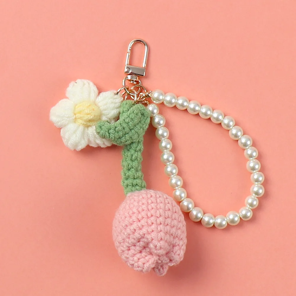 

Sweet Flower Crochet Keychains Unique Handmaking Knitting Tulip Bouquet Keyrings For Bag Pendant Keys Accessories Creative Gifts