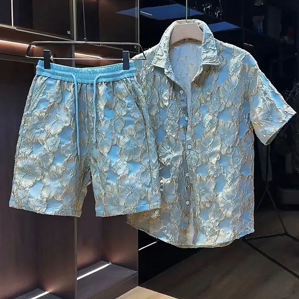 Mens Embossed Bronzing Casual Short-sleeve Shirt Shorts Two-piece Set Ethnic Style Party Personality Flower Suit Men's Clothing
Mens Embossed Bronzing Casual Short-sleeve Shirt Shorts Two-piece Set Ethnic Style Party Personality Flower Suit Men's Clothing