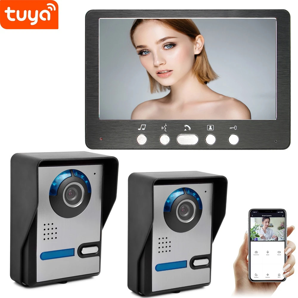 

Wired 7 inch Screen Wifi Video Door Phone Intercom Entry System 1 Monitor Support TF Card Record + 1~2 Doorbell HD Camera