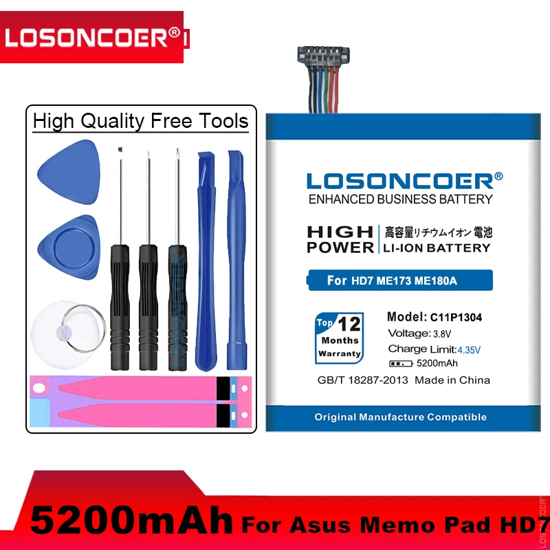 

LOSONCOER 5200mAh C11P1304 Battery For Asus Memo Pad HD 7 ME173X K00B HD7 ME180A K00L ME173 K00U Batteries+Quick Arrive
