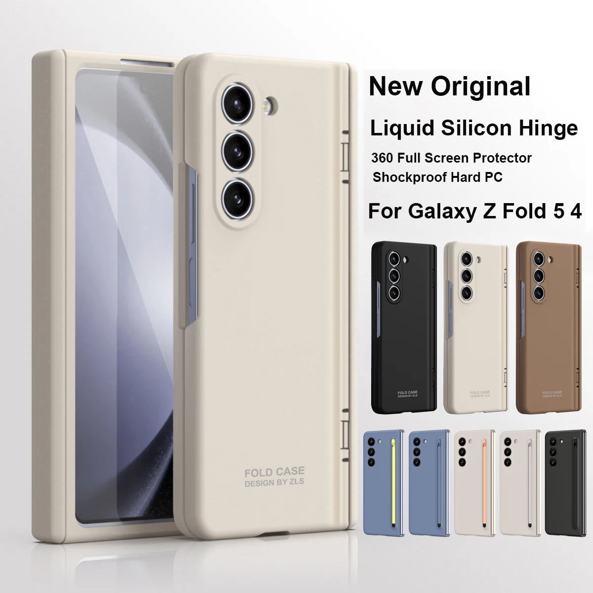 

For Original Hinge Case For Samsung Galaxy Z Fold 5 4 3 2 Liquid Silicon Armor Shockproof 360 Full Screen Protector Cover Fold 4