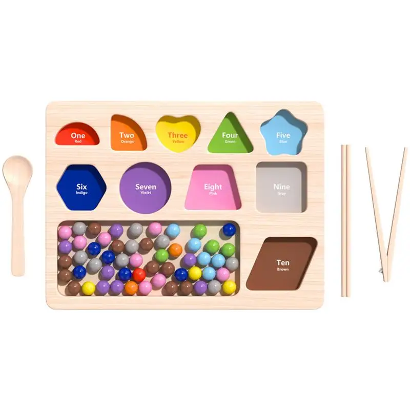 

Board Bead Game Puzzle Color Sorting Stacking Counting Toy Montessori Early Education Wooden Peg Board Rainbow Clip Beads