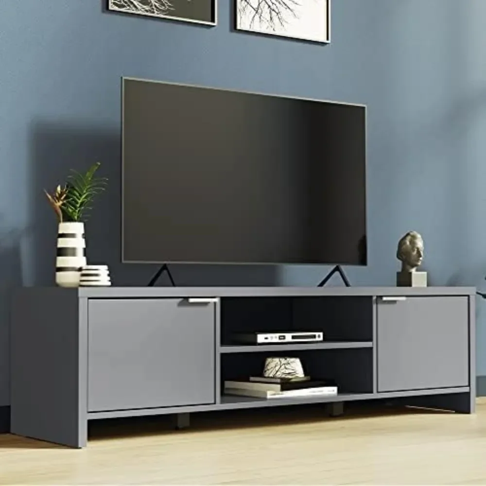 

TV Table Unit for TVs Up to 65 Inches Furniture Living Room Cabinets Wooden 16'' H X 15'' D X 57'' L - Grey Freight Free Shelf