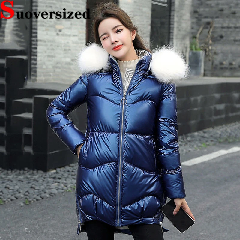 Faux Fur Collar Hooded Winter Parkas Glossy Mid-length Down Cotton Coats Warm Windproof Casual Jackets Korean Thicken Abrigos
Faux Fur Collar Hooded Winter Parkas Glossy Mid-length Down Cotton Coats Warm Windproof Casual Jackets Korean Thicken Abrigos
