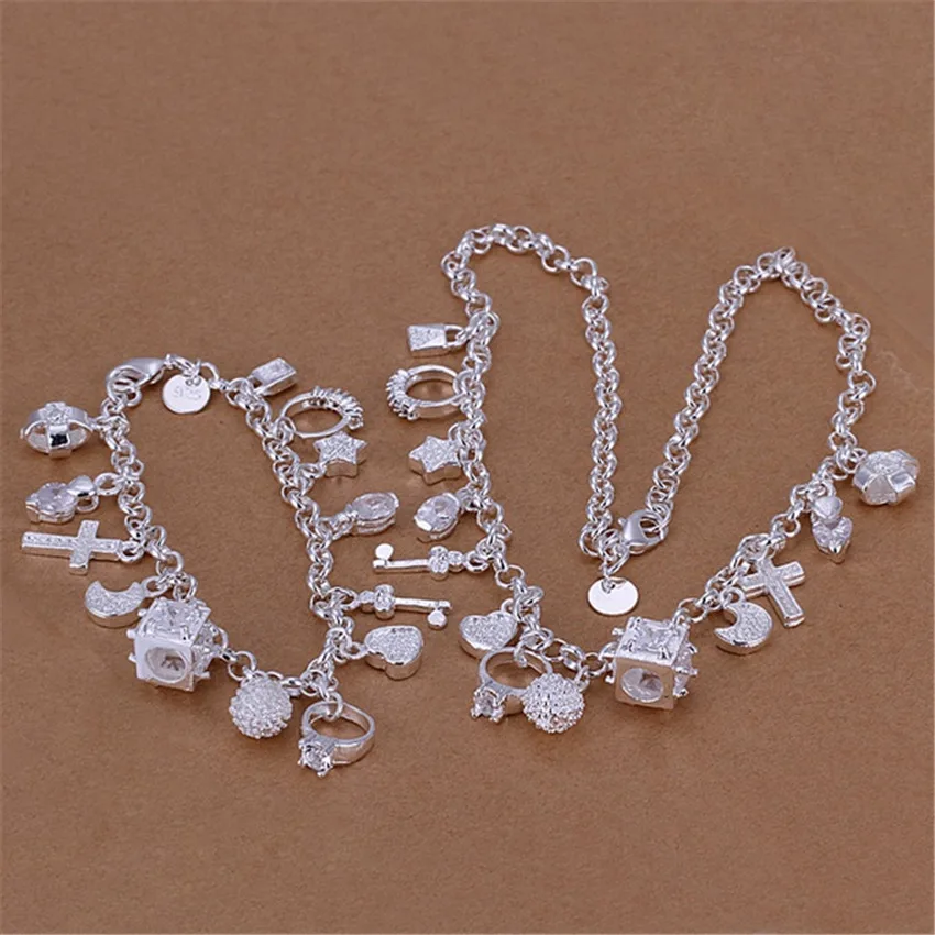 Hot Fashion Party noble Jewelry 925 Sterling Silver Crystal cross heart Moon stars Bracelets necklace sets for Women fine Gifts 
Hot Fashion Party noble Jewelry 925 Sterling Silver Crystal cross heart Moon stars Bracelets necklace sets for Women fine Gifts