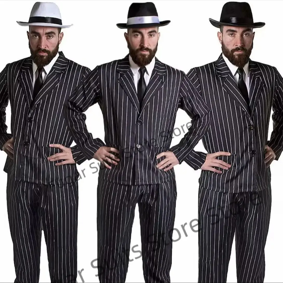Fashion Men Suits Gangster Costume Adult Pinstripe Suit 1920's Fancy Dress Mafia Mobster 2 Pieces Sets Handsome Male Blazer
Fashion Men Suits Gangster Costume Adult Pinstripe Suit 1920's Fancy Dress Mafia Mobster 2 Pieces Sets Handsome Male Blazer